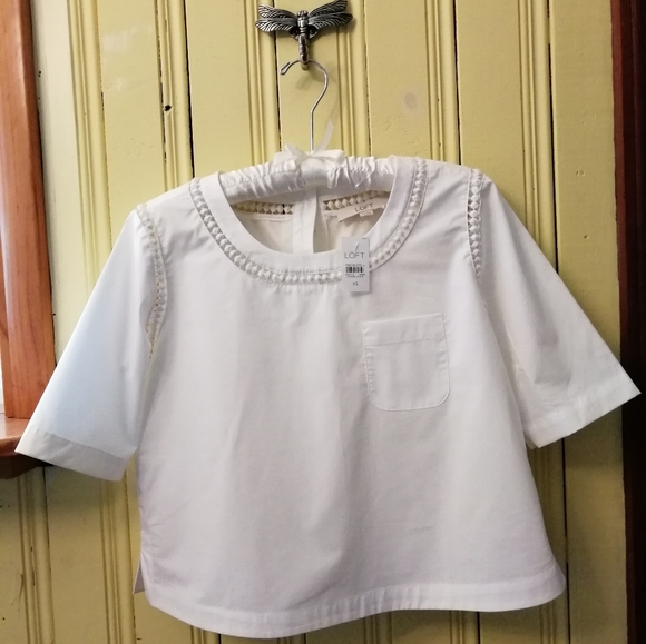 LOFT Tops - Ann Taylor Loft White Cotton Button-Down Top, XS